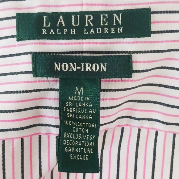 Ralph Lauren shirt button collared v-neck long sleeve stripes pink white  M - Picture 2 of 6